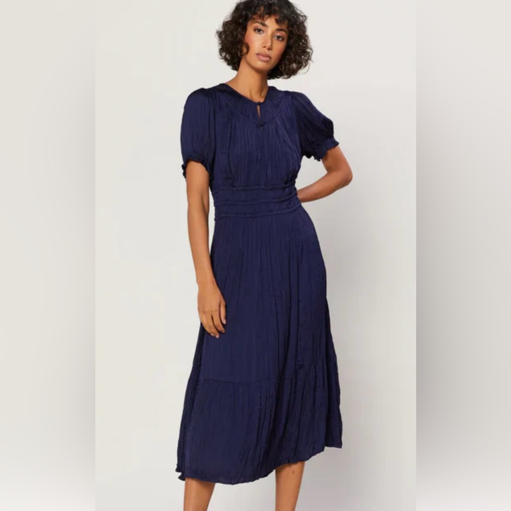 Current Air Los Angeles Anthropologie Flowy Navy Midi Dress Sz M